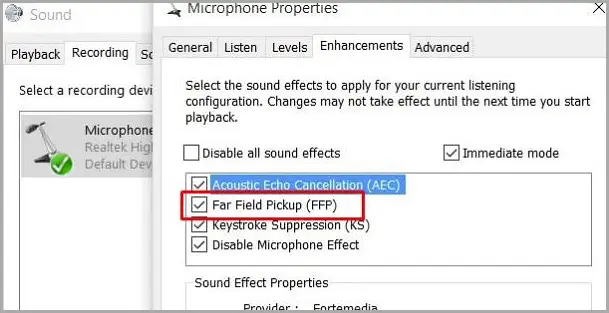 윈도우 10 FFP(원거리 필드 픽업) 활성화 방법