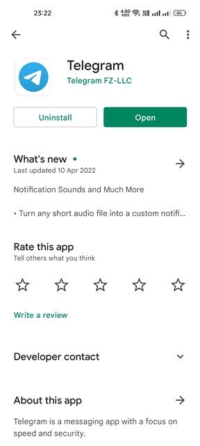 Telegramm-App-Update für Android