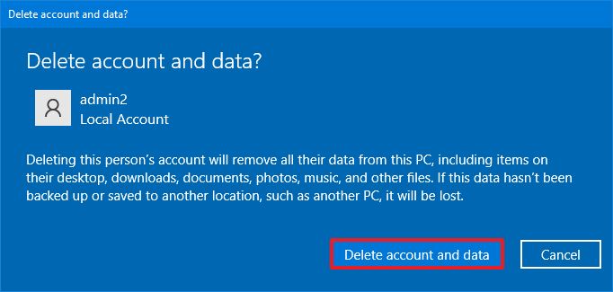Windows 10에서 계정 및 데이터 삭제