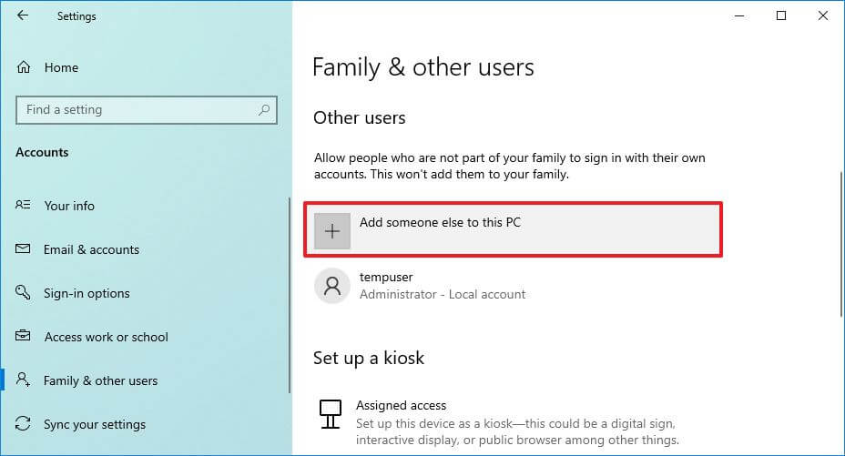 Windows 10 로컬 계정 생성 옵션
