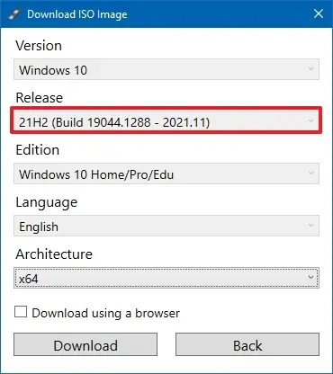 Windows 10 ISO 이전 버전 다운로드