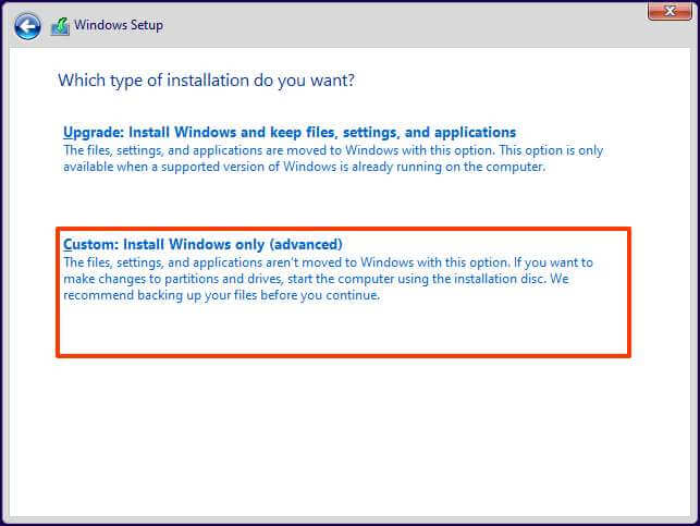 Windows 11 사용자 지정 설치 옵션