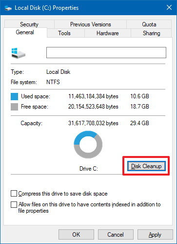 Windows 10 하드 드라이브 속성