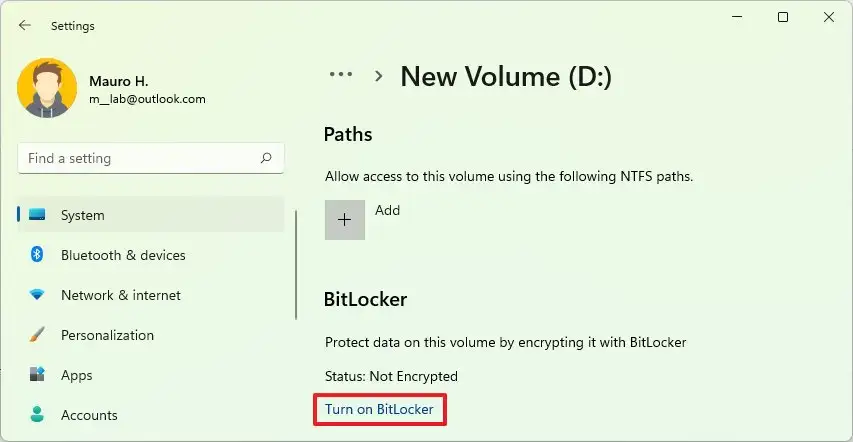 고정 드라이브용 BitLocker 열기