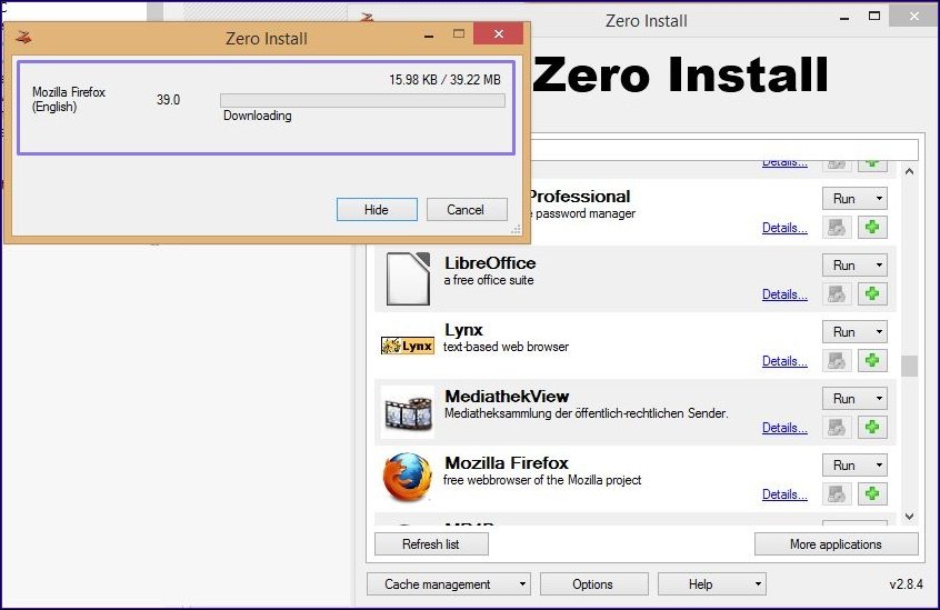 Zero Install 내에서 프로그램 실행