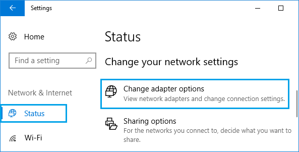 تغيير خيارات محول الشبكة Windows 10