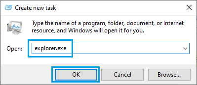 Отворете File Explorer с помощта на командата run