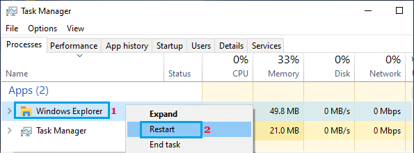 Mulai ulang File Explorer menggunakan Pengelola Tugas