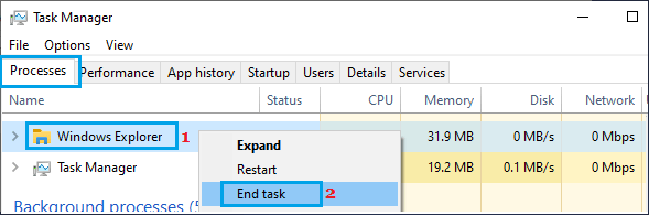 Излезте от File Explorer с помощта на диспечера на задачите