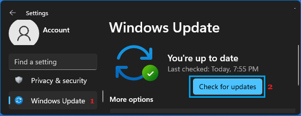 Опция Проверка за актуализации в Windows