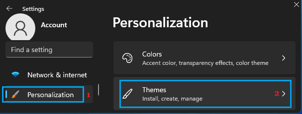 Windows의 테마 개인 설정 옵션