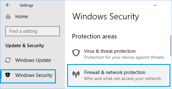 Windows 보안의 방화벽 및 네트워크 보호 옵션