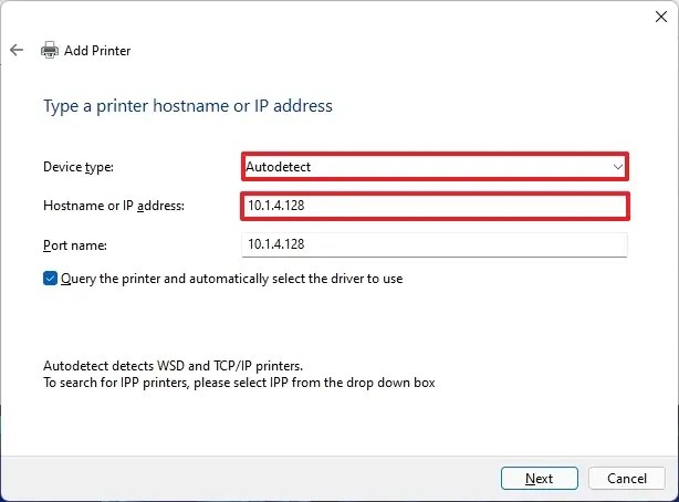 Conexión de una impresora de red en Windows 11