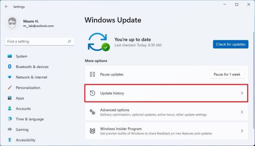 Ρυθμίσεις ιστορικού ενημερώσεων των Windows 11