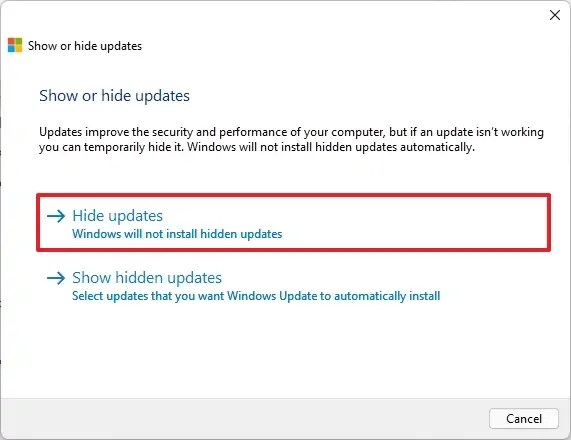 Skjul Windows 11-oppdateringer