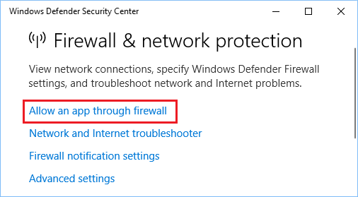 Επιτρέπονται οι εφαρμογές μέσω επιλογών τείχους προστασίας στο Windows Defender