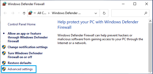 เปิดการตั้งค่าขั้นสูงของ Windows Defender