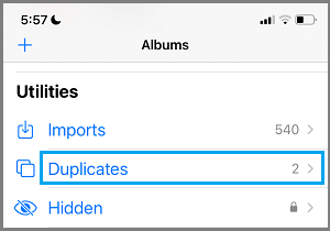 Åbn dubletmappe i iPhone Photos App