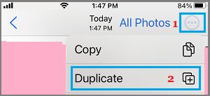 Option „Fotos duplizieren“ in der iPhone-Fotos-App