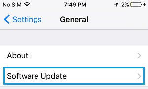 Software-Update-Option im iPhone-Einstellungsbildschirm
