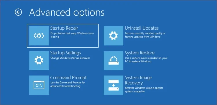 حدد خيارات Windows Recovery Environment خيارات متقدمة استعادة النظام