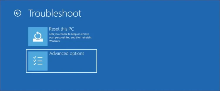 Opties Selecteer Windows Herstelomgeving Geavanceerde opties