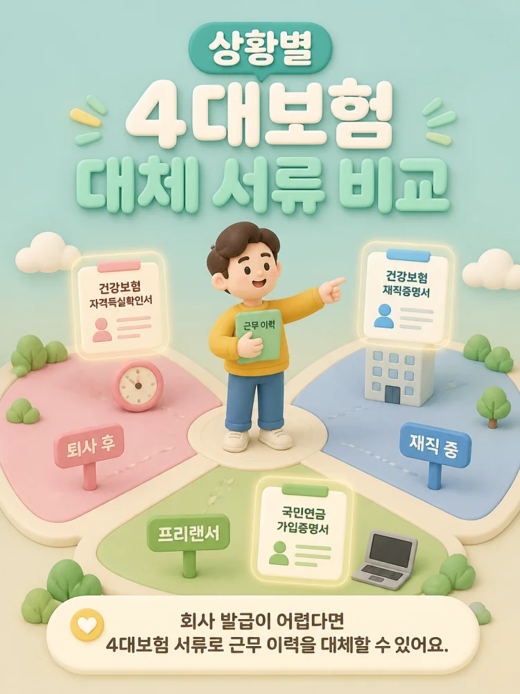 4대보험 기반 대체 서류를 상황별로 비교하는 이미지