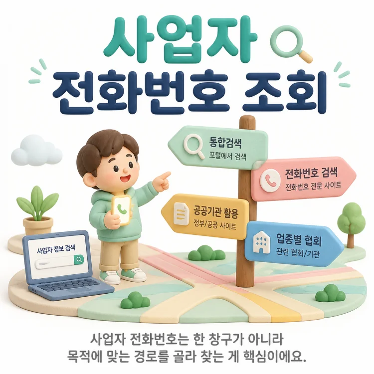 사업자 전화번호 조회를 위해 노트북과 스마트폰으로 업체 정보를 검색하는 모습