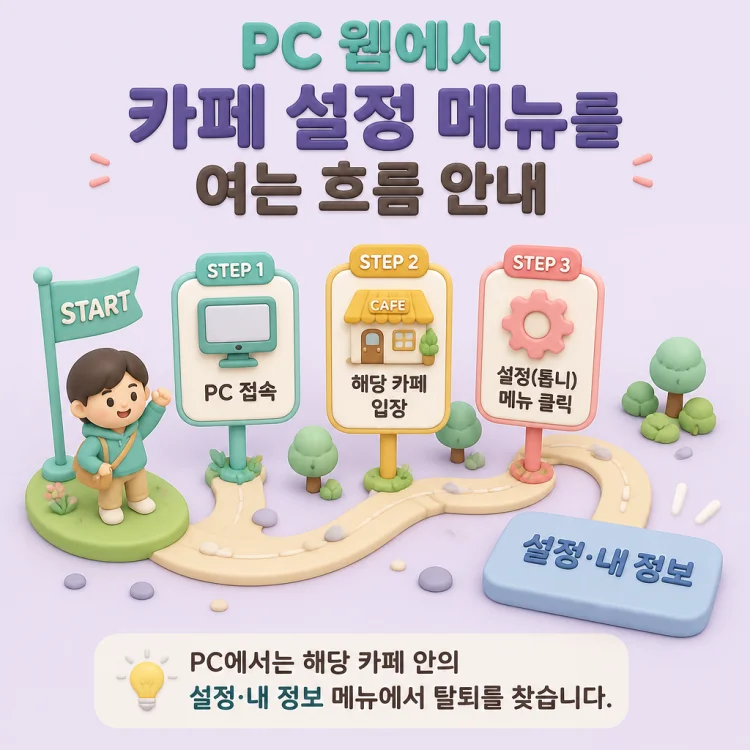 PC 웹에서 카페 설정 메뉴를 여는 흐름 안내 이미지