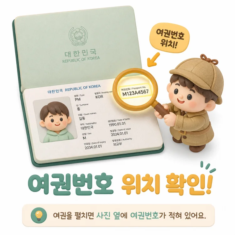 여권 신원정보면에서 여권번호 위치를 보여주는 이미지